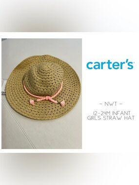 🆕CARTER’S - 12/24M - NWT - INFANT GIRLS FLOPSY OVERSIZED STRAW BUCKET / SUN HAT